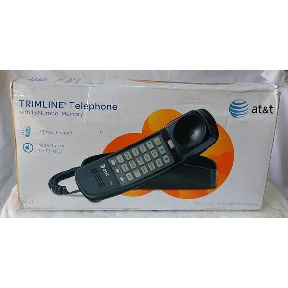 Vintage Telephone AT&T Trimline 210 Black  in Box Tested Works - Picture 1 of 7